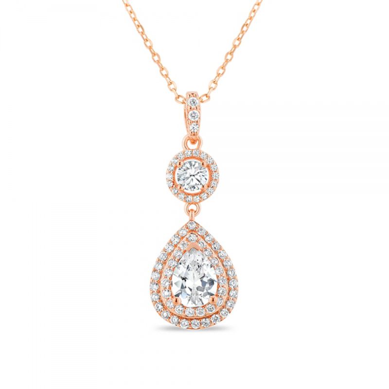 Rose Gold plated Sterling Silver Teardrop CZ Pendant w/chain - Click Image to Close